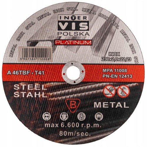 Przejdź do produktu TARCZA DO CIĘCIA METALU 230x22,2 mm INOX TARCZE STALI MOCNE Tnące INTER-VIS