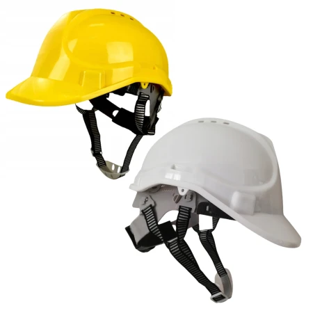 Kask Ochronny BHP Roboczy Budowlany Hełm Żółty Biały Lekki Z Daszkiem 4 punktowy