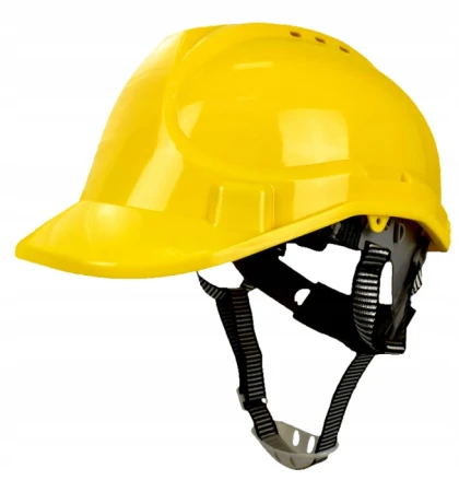 Kask Ochronny BHP Roboczy Budowlany Hełm Żółty Biały Lekki Z Daszkiem 4 punktowy