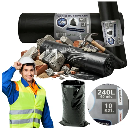 Worki na śmieci 240L na gruz odpady BUDOWLANE najgrubsze bardzo mocne 60µm PAM-FOLIE