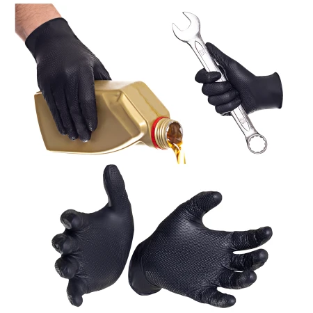 Rękawiczki Nitrylowe Jednorazowe Czarne Rękawice Grip Black dla mechanika