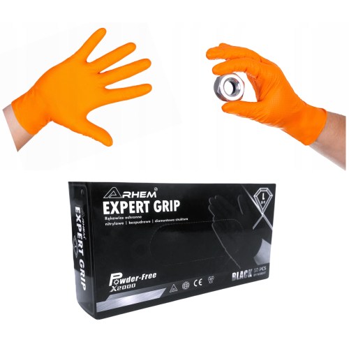 Przejdź do produktu Rękawiczki Nitrylowe DIAMENTOWA TEKSTURA Rękawice Grip Orange dla mechanika 50 szt